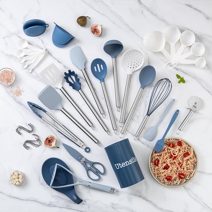 COOK WITH COLOR Silicone Cooking Utensils, Kitchen Utensil Set, Cooking Utensils - Image 6