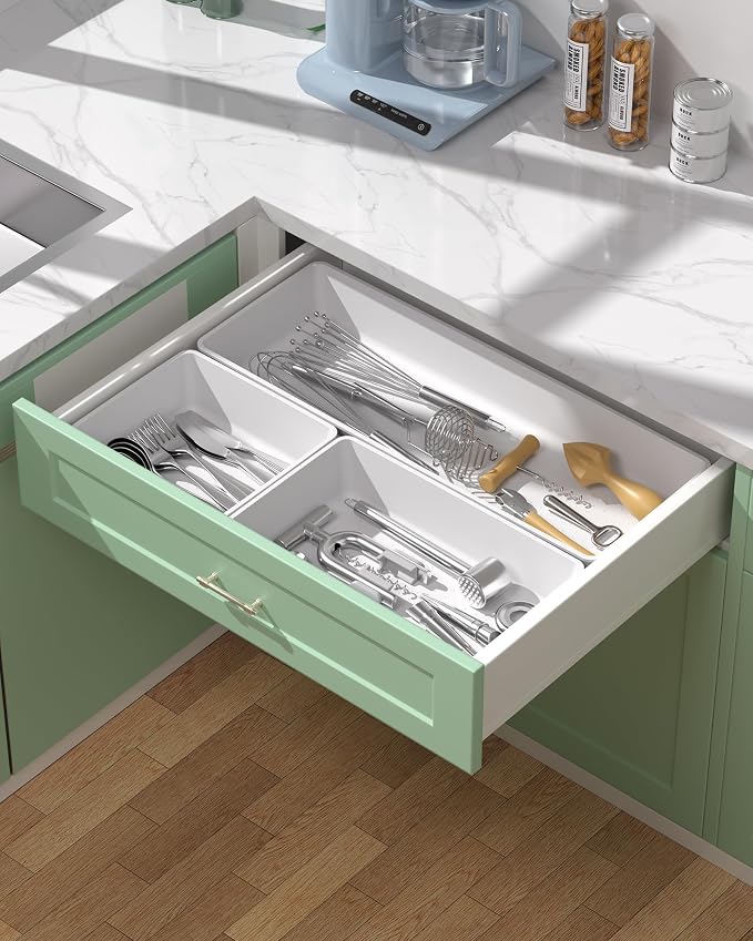 10 Pack Large Size Plastic Drawer Organizers Set, 3 Sizes Desk Drawer Organizer - Image 6