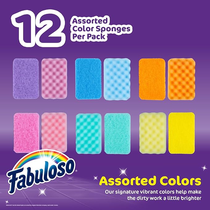 Fabuloso Scratch-Free Kitchen Dish Sponges, Rainbow Cellulose Scrubber Sponge - Image 2