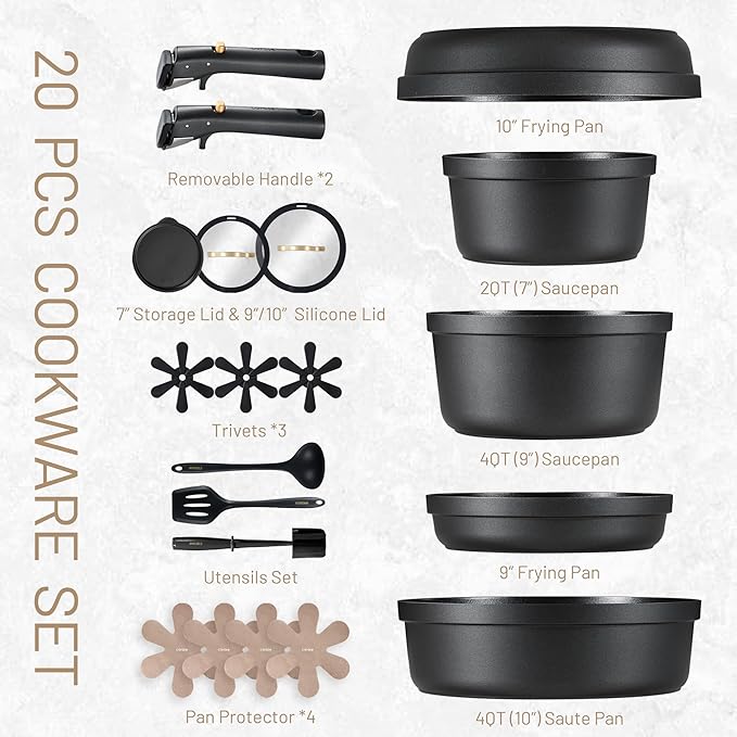 CAROTE 20pcs Pots and Pans Set Non Stick, Nonstick Cookware Set, - Image 2