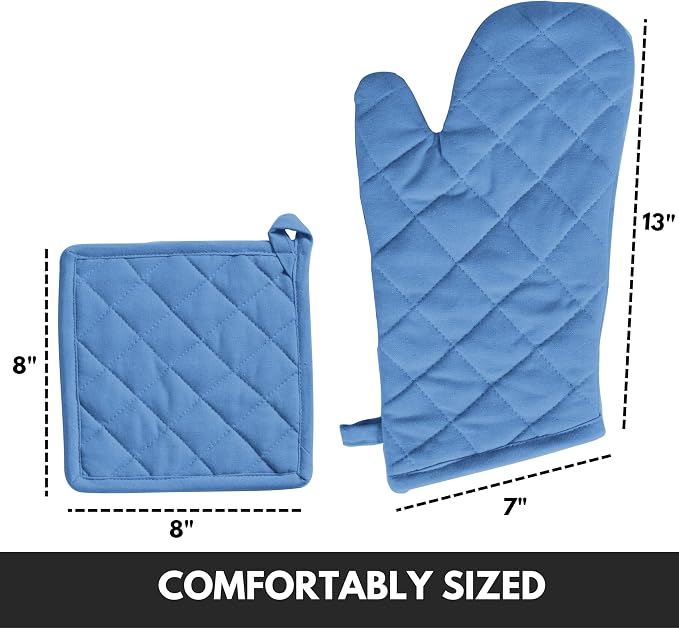 Oven Mitt + Pot Holder 100% Cotton Heat Resistant Kitchen Oven Gloves & Hot Pads - Image 2