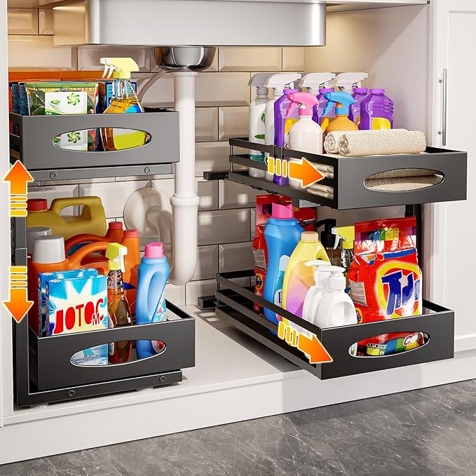 mixeshop Under Sink Organizer, 2 Tier Under Sink Organizers and Storage by MIXESHOP