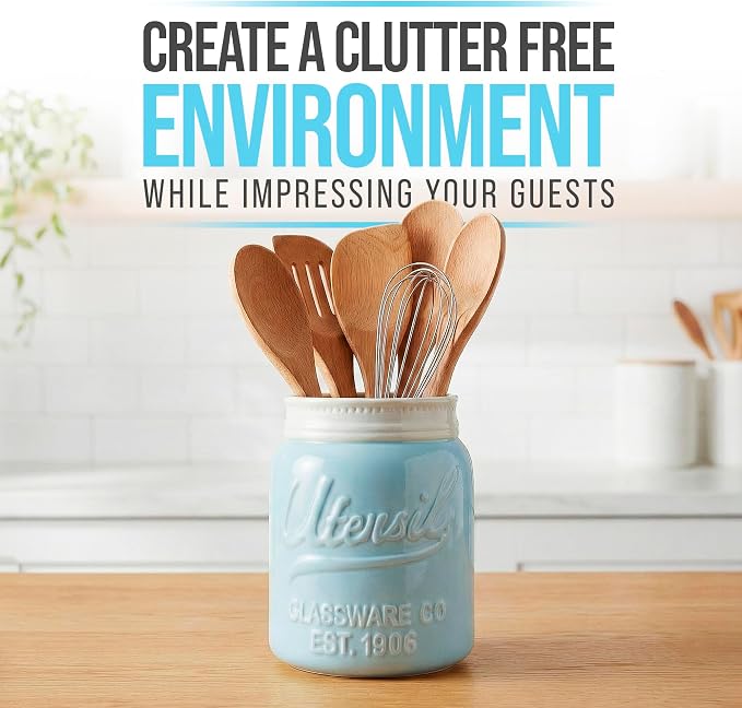 Comfify Wide Mouth Mason Jar Utensil Holder Decorative Kitchenware Organizer - Image 2