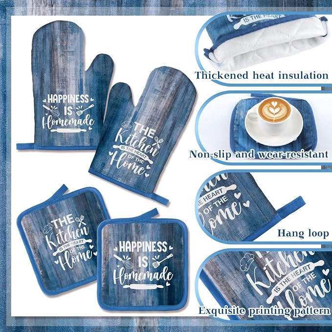 Leinuosen 8 Pcs Farmhouse Kitchen Decor Towels and Oven Mitts Sets Pot Holders - Image 5