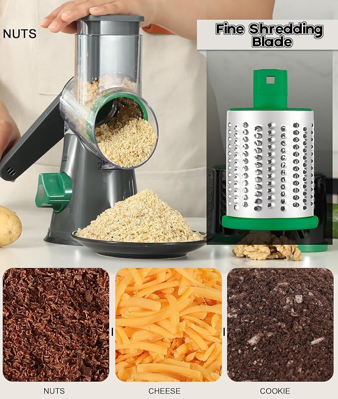 Ourokhome Rotary Cheese Grater Hand Crank, Kitchen Shredder Speed Mandolin - Image 4
