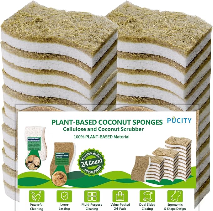 Sponges Kitchen Natural Dish Sponge Plant-Based Biodegradable Compostable by Unknown