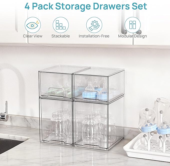 Vtopmart 4 Pack Baby Bottle Organizer Set, Stackable Storage Drawers Ideal - Image 3