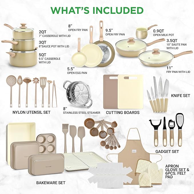 Nutrichef 54-Piece Marble Non-Stick Cookware and Bakeware Set, Professional - Image 2