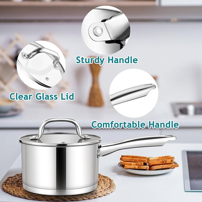 E-far Stainless Steel Saucepan - 2QT & 3QT - Image 5