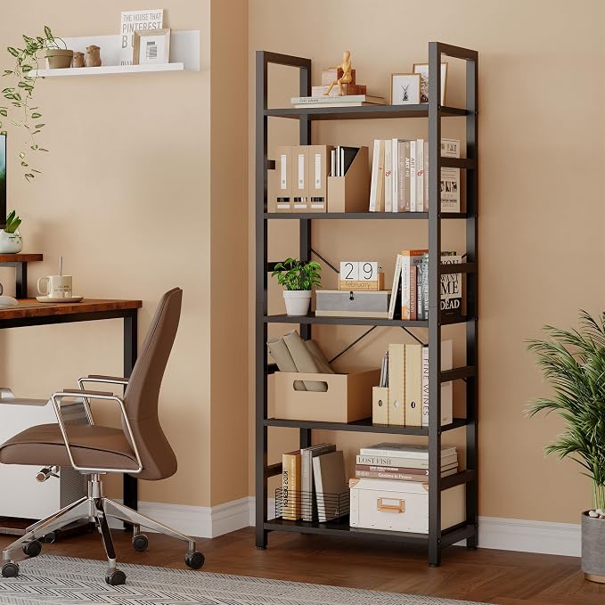 DUMOS 5-Tier Bookshelf, Modern Tall Bookcase, Open Storage Display Shelf - Image 4