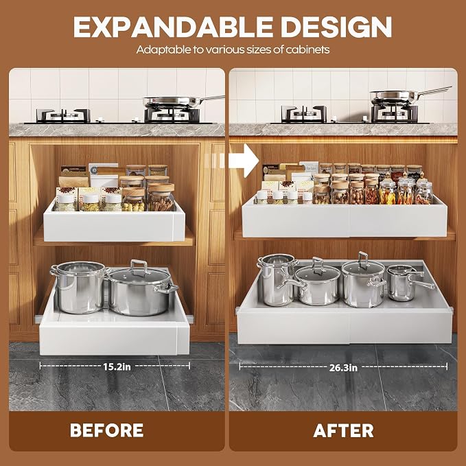 Seinloes 4 Pack Expandable Width Pull Out Cabinet Organizer 21" Deep - Image 3