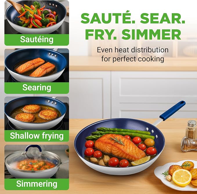 NutriChef 8" Fry Pan With Lid - Image 2