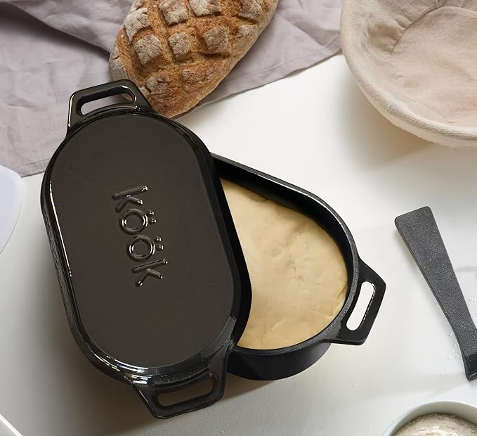 KooK Dutch Oven with Lid, Enameled Cast Iron Bread Baker, Dual Handles - Image 5