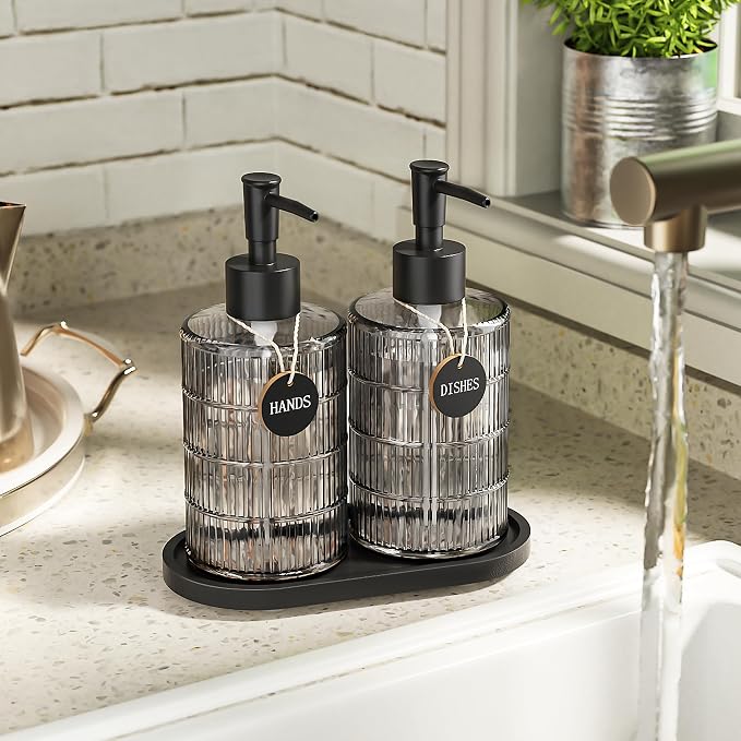 MASADI Soap Dispenser Set with Bamboo Tray, Dish and Hand Soap Lotion Dispenser - Image 5