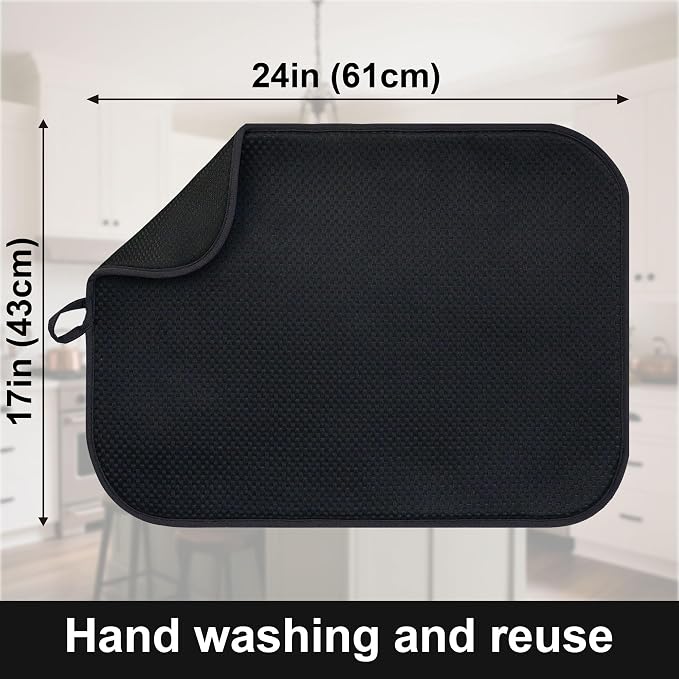 Black Dish Drying Mat XXL 17”x24” – Absorbent Kitchen Drying Mat - Image 3
