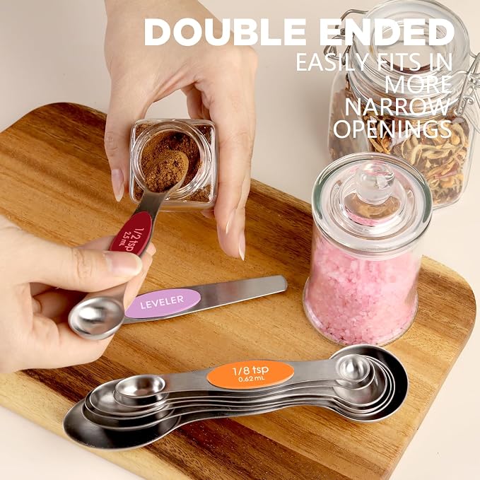 ChefAide Pack of 8 Stainless Steel Magnetic Measuring Spoons Set, Dual Sided - Image 4