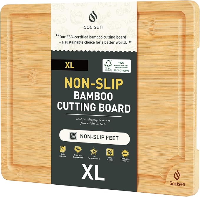 Extra Large Bamboo Board Charcuterie Non Slip Feet Over Sink Wooden Cutting by Socisen