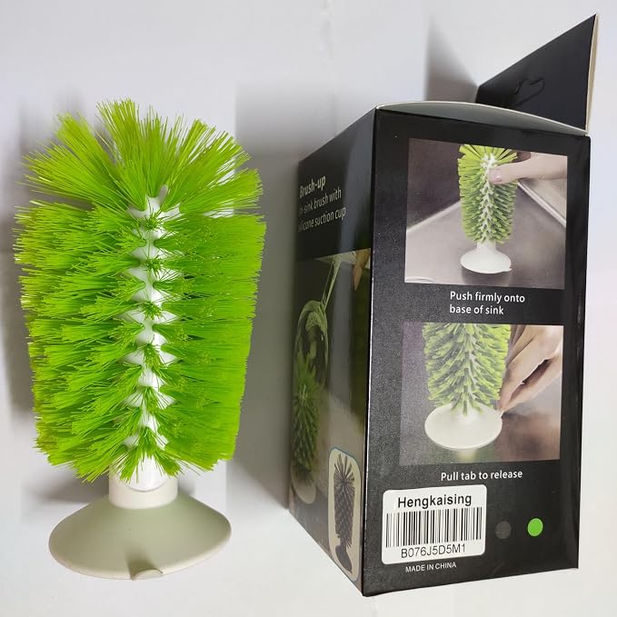 Brush-Up Glass Brush with Suction Cup Upright Stays in Sink Bristle Scrub - Image 8