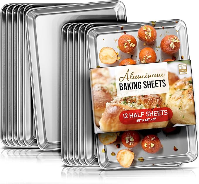 Eatex Aluminum Baking Sheet Set, 12 Pack Cookie Sheet Set, 18” x 13” Steel by Eatex