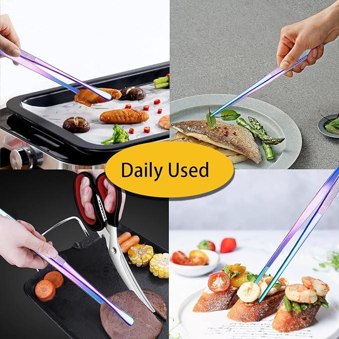 JETKONG 2 Pcs 12-Inch Culinary Tweezers Food Tweezers Kitchen Tweezer Tongs - Image 5