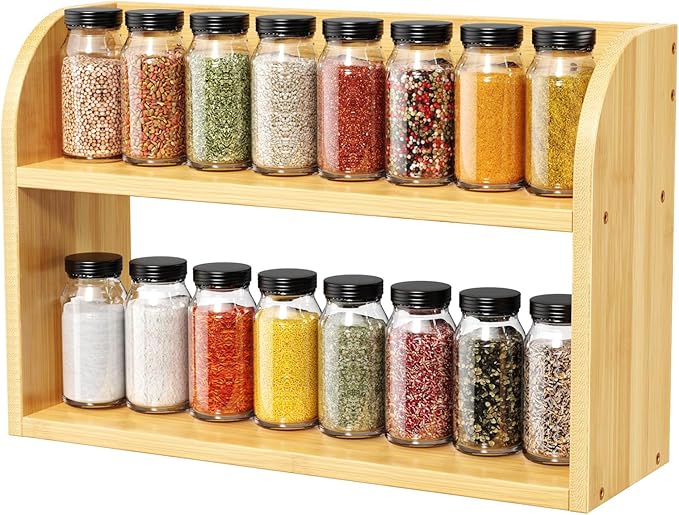 ROMGUAR CRAFT 2 Tier Bamboo Spice Rack, Countertop or Wall Mounting Wood Spice by ROMGUAR+CRAFT