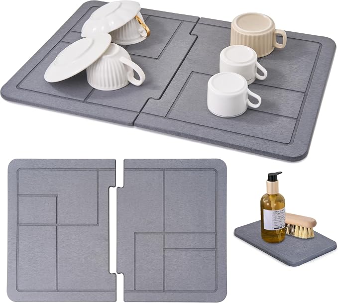 Large Stone Drying Mat for Kitchen Counter, Quick Dry Stone Dishes Mats by Dropereum