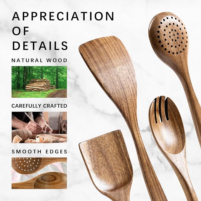 Wooden Spoons for Cooking, Nonstick Cooking Utensil Set - Image 4