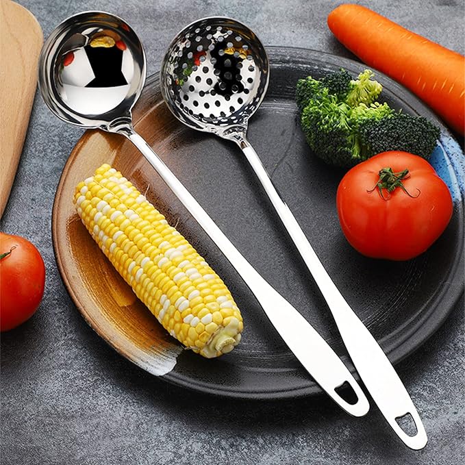 Soup Spoon Stainless Steel Heavy Duty Big Soup Ladle Colander Serving Spoon - Image 2