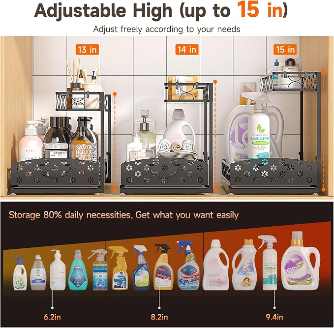 Sevenblue 2 Packs Under Sink Organizer, Height Adjustable 2 Tier Under Kitchen - Image 3