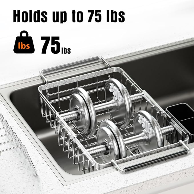 Expandable Dish Drying Rack in Sink, Stainless Steel Over The Sink Dish Drainer - Image 7