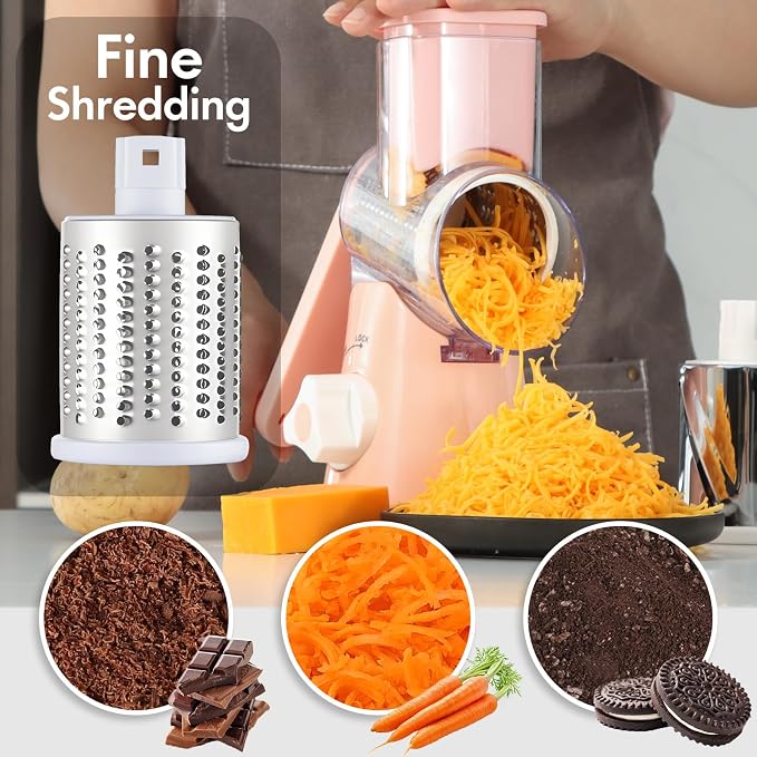 Rotary Cheese Grater with Handle, Round Mandoline Speed Kitchen Slicer - Image 3