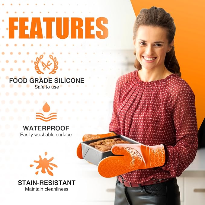 Silicone Oven Mitts, Heat Resistant 2PCS Oven Mitts - Image 4