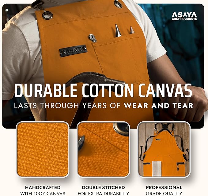 Asaya Chef and BBQ Apron with Bottle Opener and Hand Towel - 10oz Cotton Canvas - Image 3