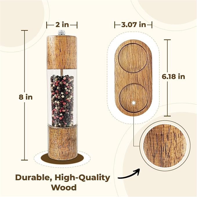 Wooden Salt and Pepper Grinder Set, Manual Premium Acrylic Salt and pepper Mills - Image 3