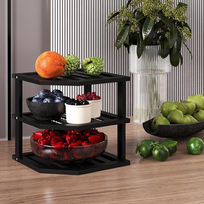 VERTORGAN 3 Tier Bamboo Corner Shelf, Dish Drying Rack, Plate Organizer - Image 5