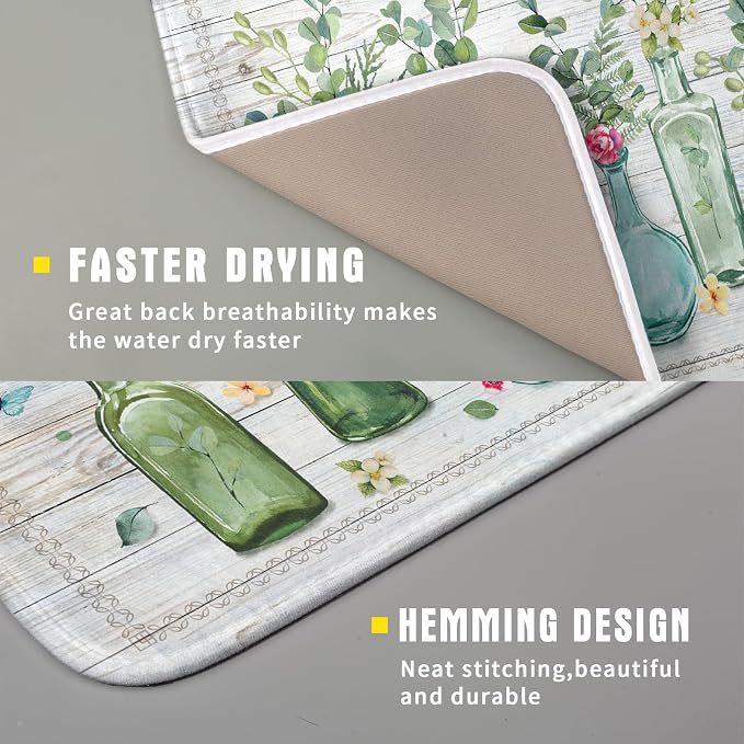Fern Leaf Vase Dish Drying Mat 16x18 Inch Eucalyptus Leaves Microfiber - Image 3