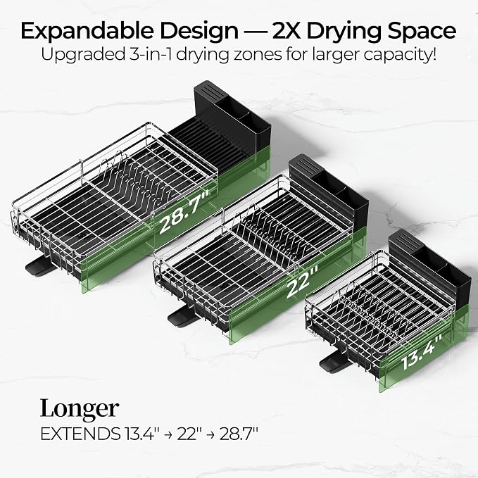 Large Dish Drying Rack, Expandable Dish Rack, Stainless Steel Anti-Rust Dish - Image 6