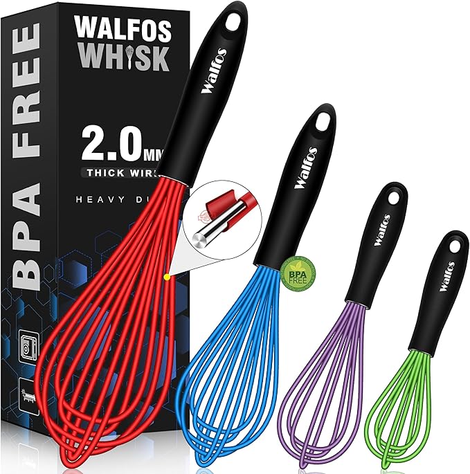 Walfos Whisk, Silicone Whisk Heat Resistant Kitchen Whisks Set of 4- by Walfos