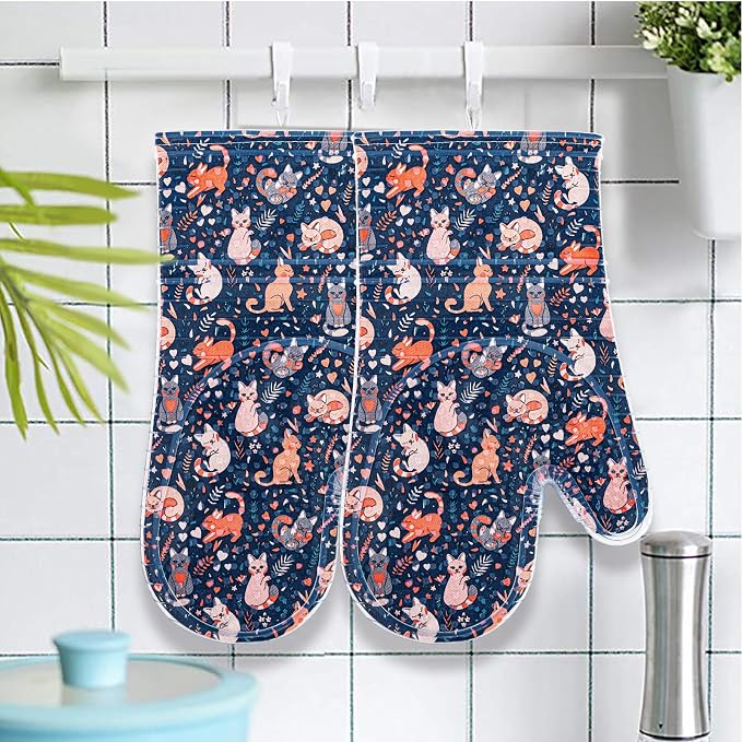 Oven Mitts Set of 2 with Transparent Clear Silicone Shell and Nice cat Printing - Image 6