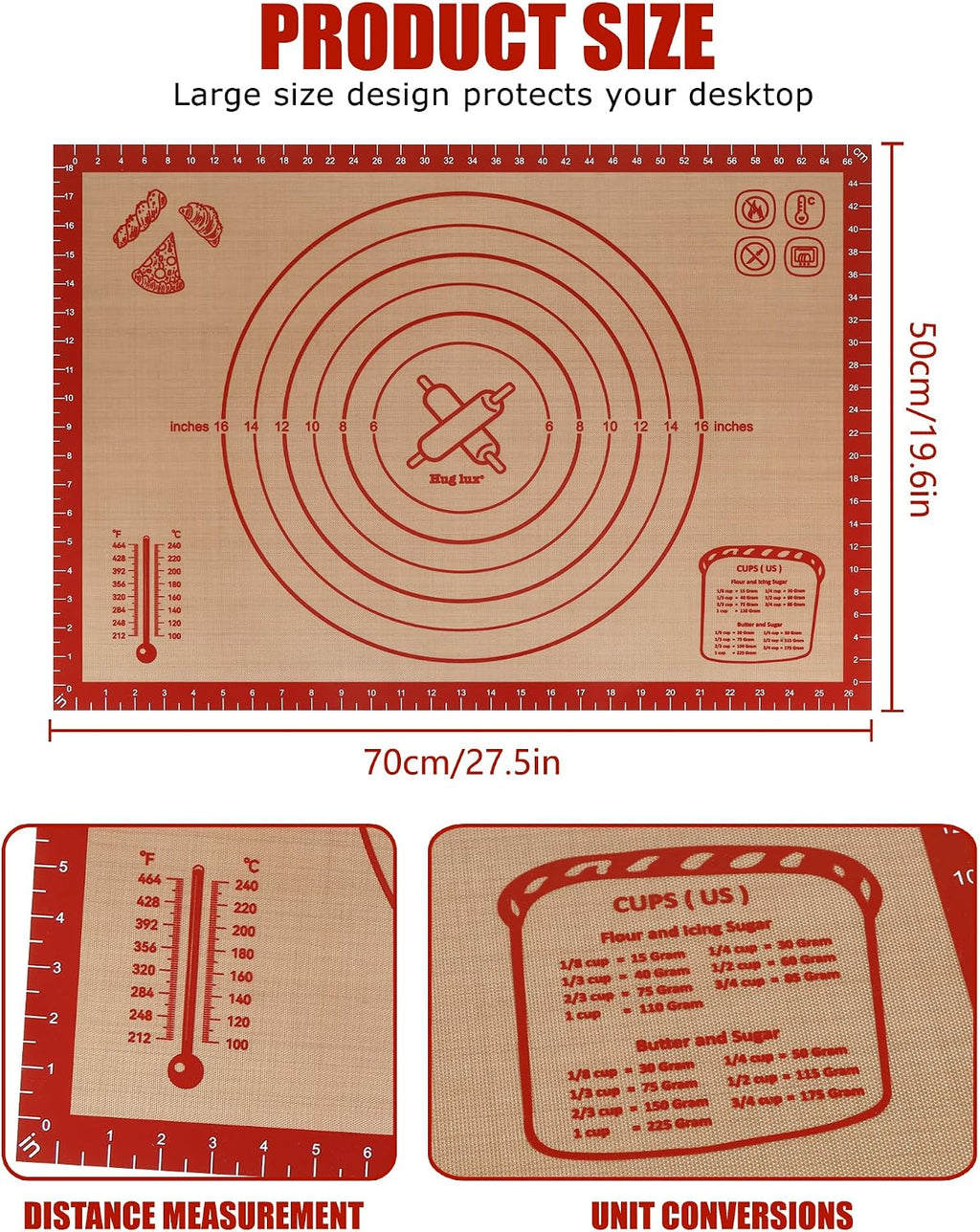 Large Silicone Pastry Mat Extra Thick Non Stick Baking Mat with