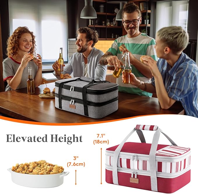 Lifewit Insulated Double Decker Casserole Carrier, Expandable Lasagna Lugger - Image 4
