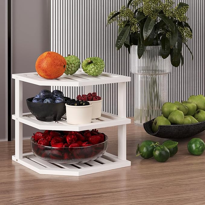 VERTORGAN 3 Tier Bamboo Corner Shelf, Dish Drying Rack, Plate Organizer - Image 5