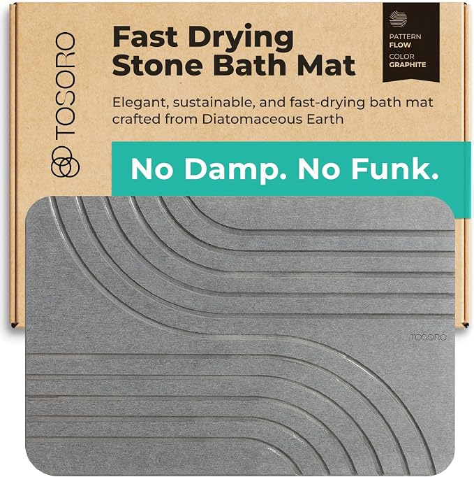 TOSORO - Stone Bath Mat Diatomaceous Earth Shower Mat Non-Slip Super Absorbent by Tosoro