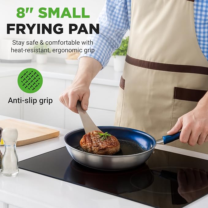 NutriChef 8" Fry Pan With Lid - Image 7