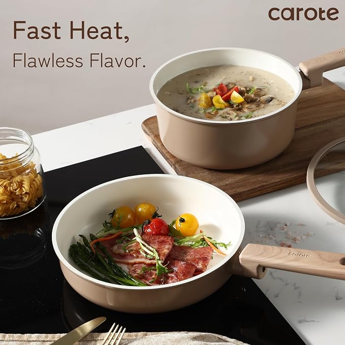 CAROTE 12Pcs Ceramic Pots and Pans Set Non Stick, Healthy Cookware Set - Image 6
