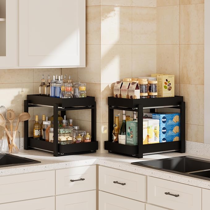 APRTAT 2 Pack Under Sink Organizer, Bamboo Wooden 2-Tier Pull-Out Storage - Image 4