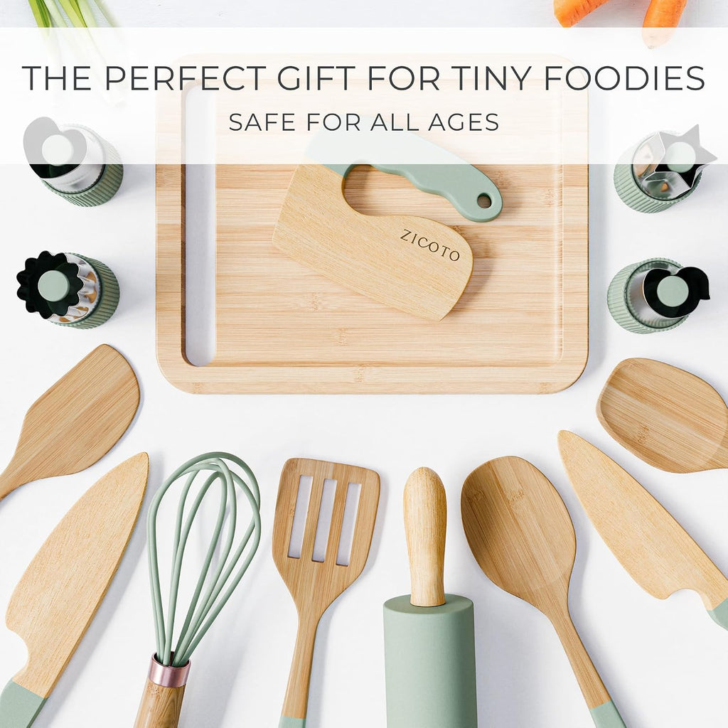 Wooden Cooking & Baking Set for Kids - Safe & Real Toddler Kitchen