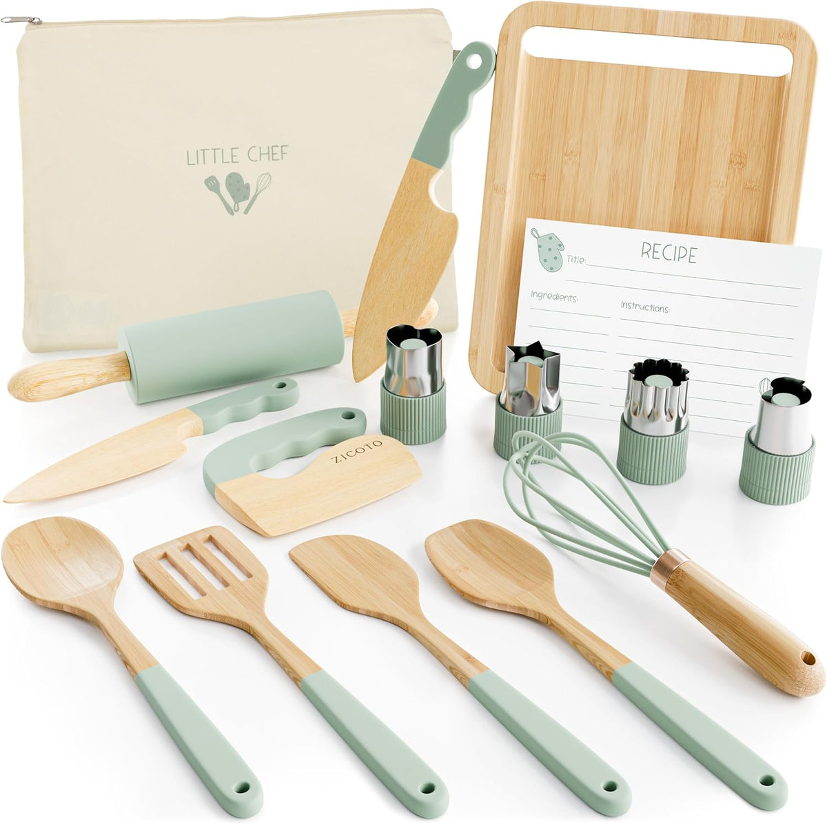 Wooden Cooking & Baking Set for Kids - Safe & Real Toddler Kitchen