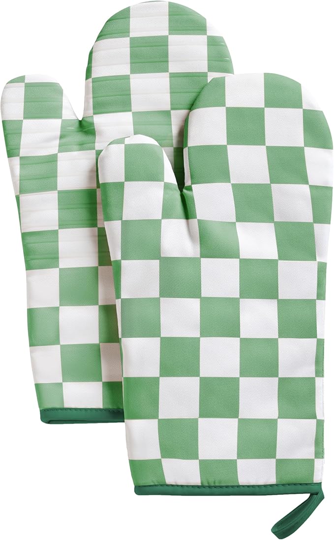 Ohocut Green Checkered Oven Mitts Heat Resistant, Vintage Retro Checkerboard by Ohocut