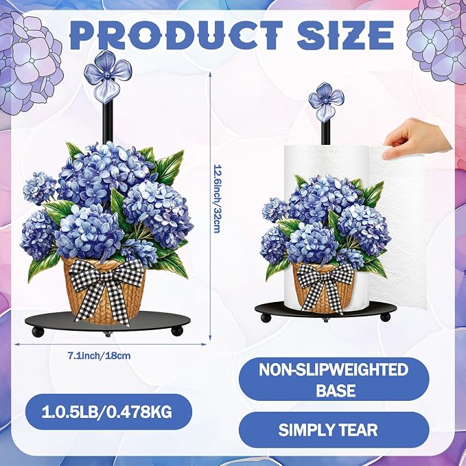 Thyle Blue Hydrangea Paper Towel Holder Summer Hydrangea Kitchen Decor Metal - Image 3